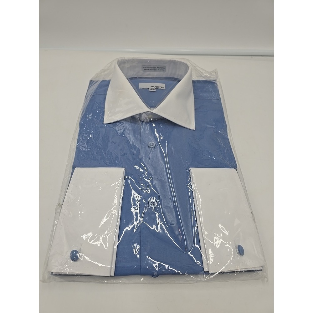 Modena Uomo Men's 16 1/2 Blue 36/37 Flip‎ Cuff Button-up Dress Shirt